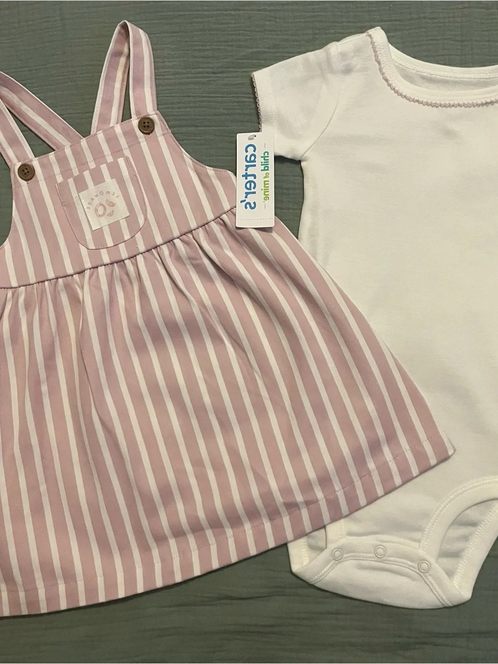 Carter’s Baby Girls 18M Pink Stripe Jumper Dress & Onesie Set NWT